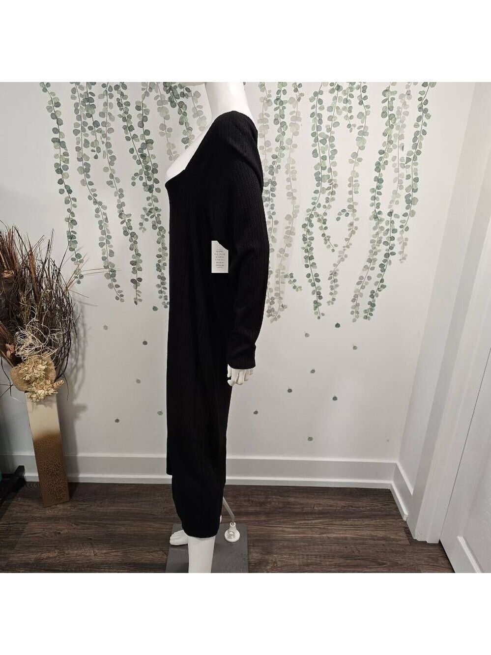 ELOQUII Ribbed Black Long Sleeve Midi Dress 18/20 | NWT Nordstrom Curve Knit - Picture 7 of 11